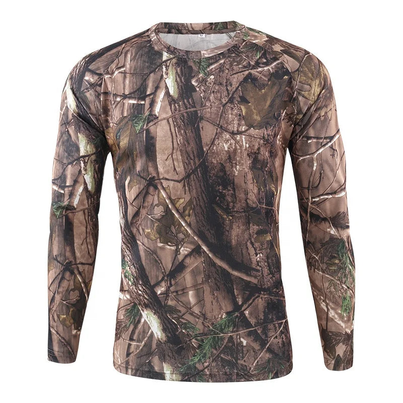 Custom UPF 50+ Dryfit Polyester Camouflage Mens Hunting T Shirt Long Sleeve Fishing Shirt Hunting Wear Anti UV Hunting Shirt