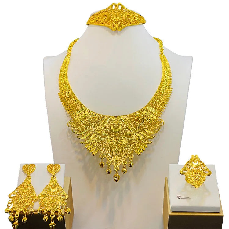 Luxury 24K Turkish Jewelry Bridal Wedding Fashion Jewelry Sets Necklace Earrings Ring Bracelet