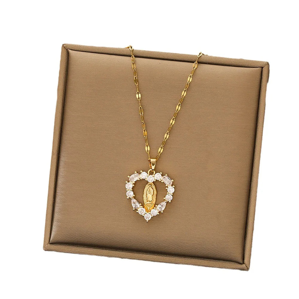 Titanium Steel Zircon Necklace Madonna Hollowed-out love Accessories New Necklace With Clavicle Chain