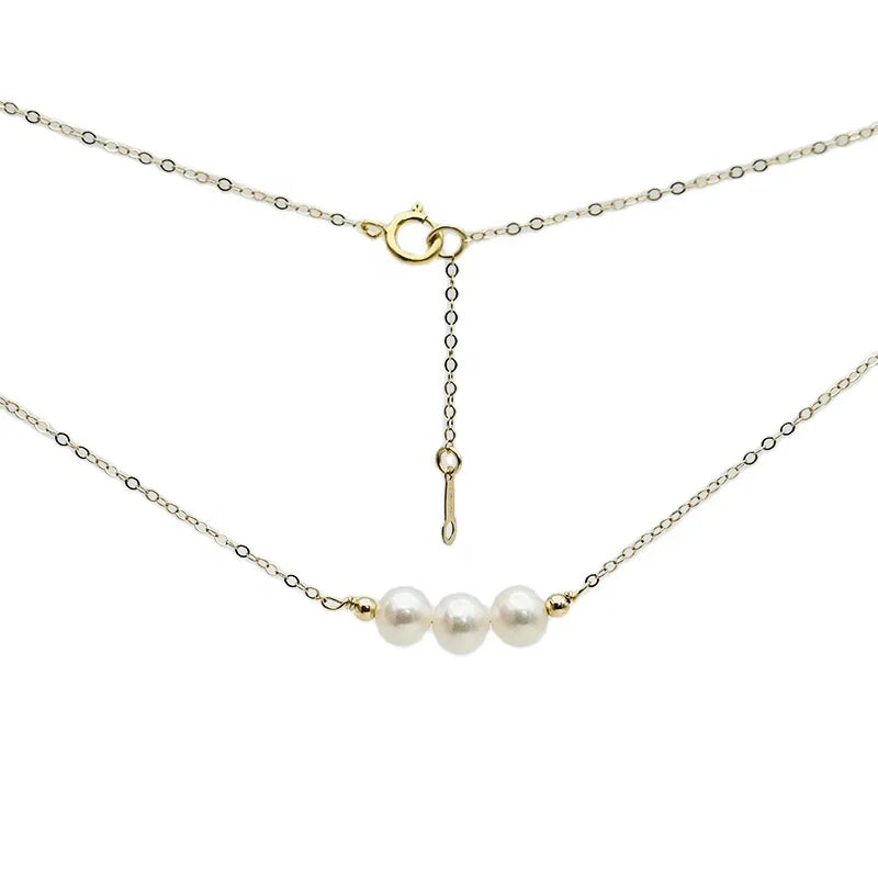 14K Gold Filled Classic Smile Balance Beam Freshwater Pearl Necklace Choker for Party Gift Simple Natural Jewelry for Women