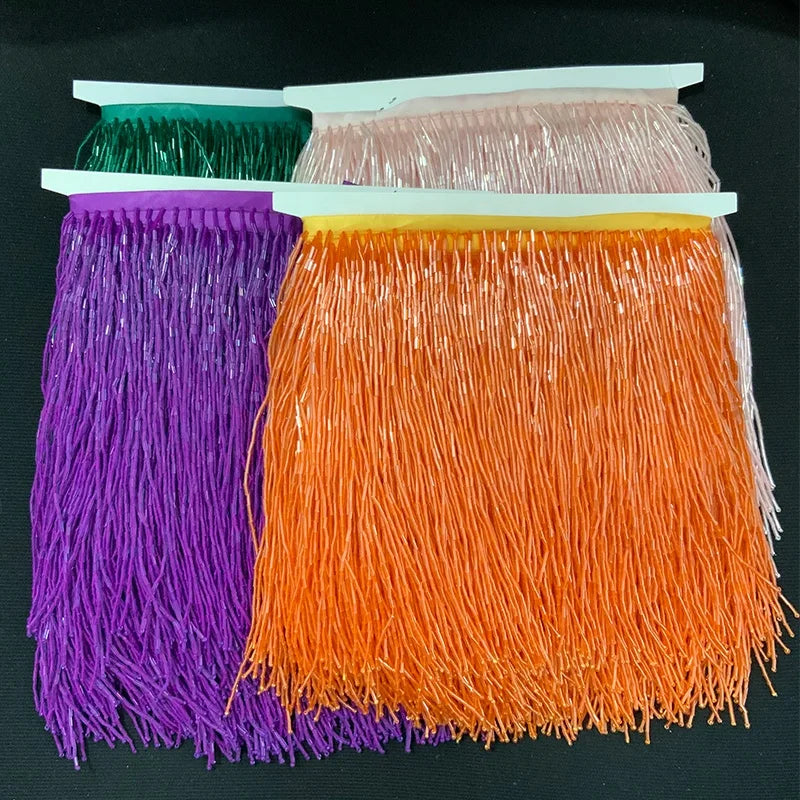 Wholesales Guangzhou Supplier Decorative Beaded Crystal Fringe Trim 14cm Handmade Tassels for Fashion Dress