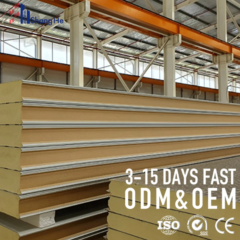 SH Korea Board Fireproof Insulated Exterior Wall PU Sandwich Panels for Hotel Cold Room Sound-Absorbing Eco-Friendly Roof 200mm