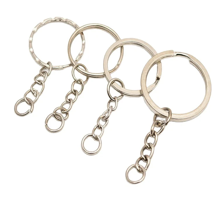 AA00046 25mm Keychain with Chain Flat Split Keyring 4 Link Chain with Jump Ring Keychain Holders DIY Accessories