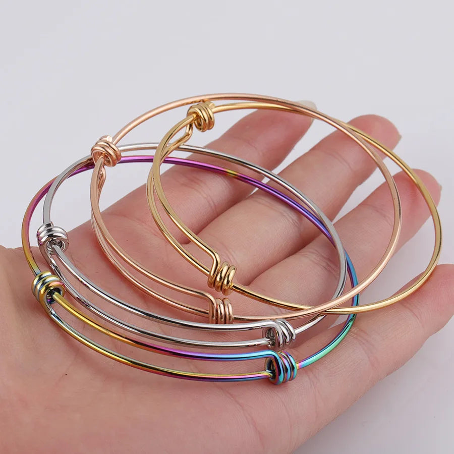 DIY Wholesale 1.8mm Simple Adjustable Gold Plating Bracelet Stainless Steel Expandable Wire Bangle Bracelet for Kids Women