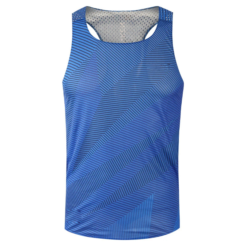 Wholesale Sport Breathable Marathon Running Singlet Quick-Drying Knitted Tank Top Vest Striped Heat Transfer Sublimation