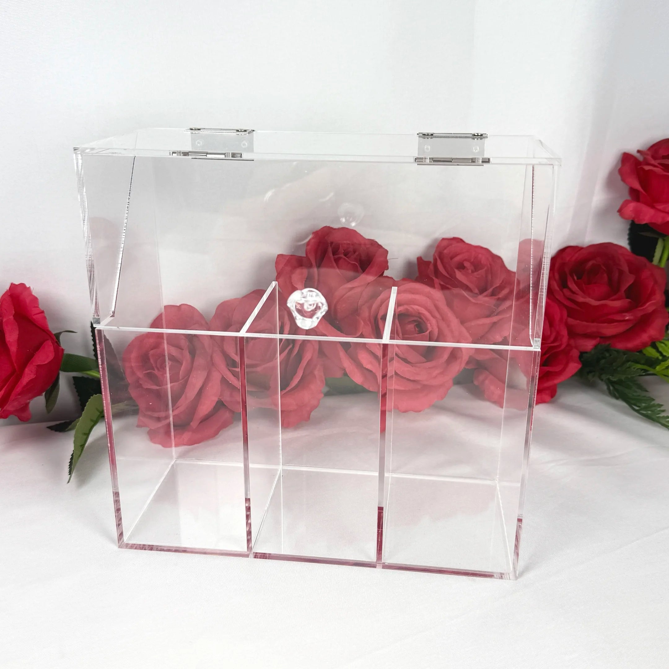 Acrylic Clear Makeup Brush Organizer with 3 Compartment Large Cosmetic Brush Storage Box Case for Vanity Bathroom Bedroom