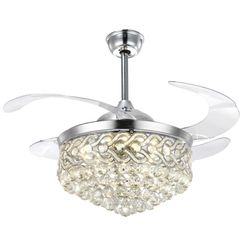 2002F Ceiling Fan Crystal Ceiling Fan Crystal Silver 42 Inch 110V 220V Light Remote Control Chandelier Ceiling Light with Fan