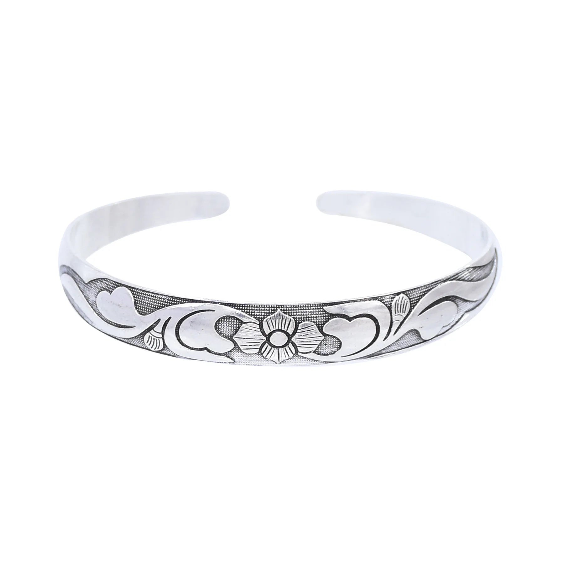 Unique Cuff Bangle Bracelet Zinc Alloy Silver Plated Jewelry With Flower Pattern Vintage Bohemian Style Personality
