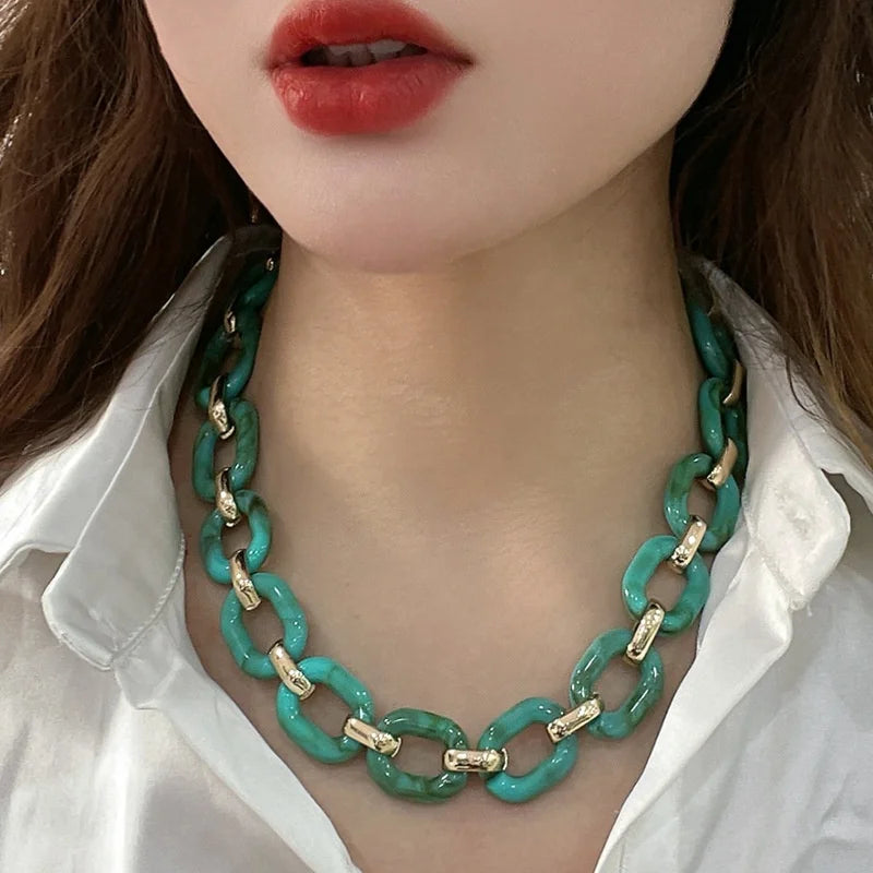 GT 2022 Rollos De Cadena Para Collares Cloud Effect Oval Chain Resin Necklace Women's Acrylic Link Chain Necklace with Metal
