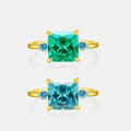 FUAMAY High-grade Sterling Silver 925 Fine Rings 9MM Emerald Blue Stone Ring Silver Band Rings for Women Anel De Prata 925