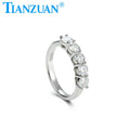 925 Sterling Silver Ring D White VVS Clarity Round 4mm Brilliant Cut Moissanite 5-Stone Half Eternity Band Ladies Wedding Rings