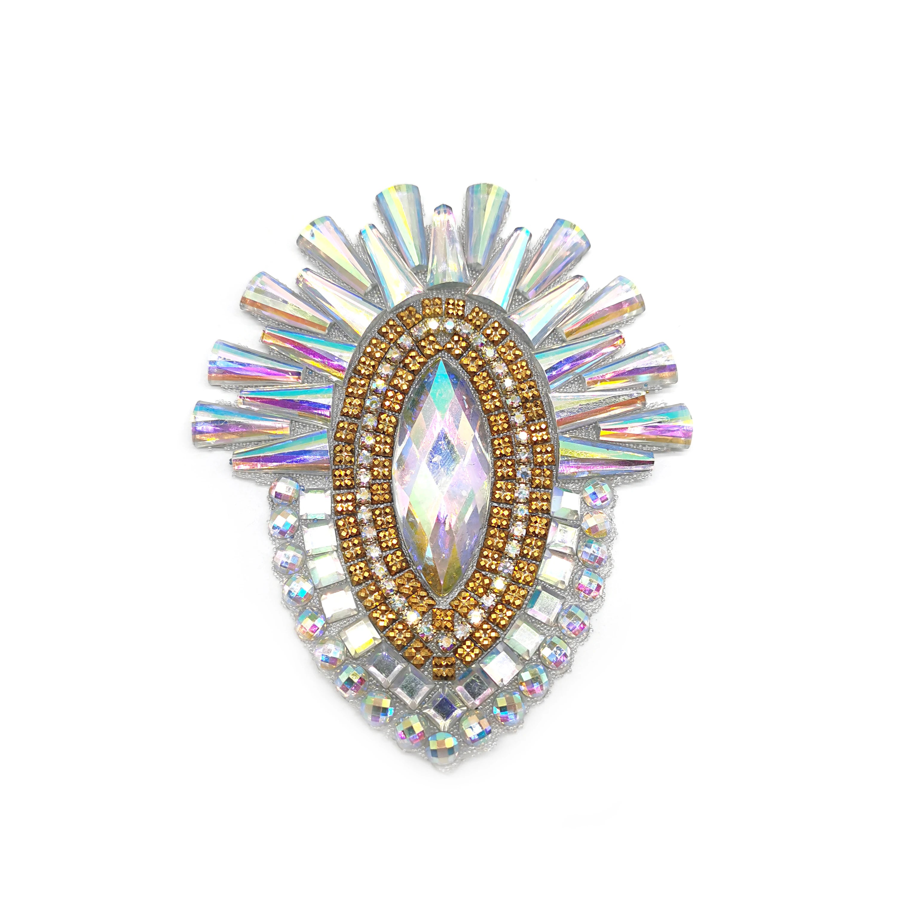 Hot Sale Iridescent Resin Applique Iron on Design Applique Gel Back Gemstone Applique Patch for Carnival Costume