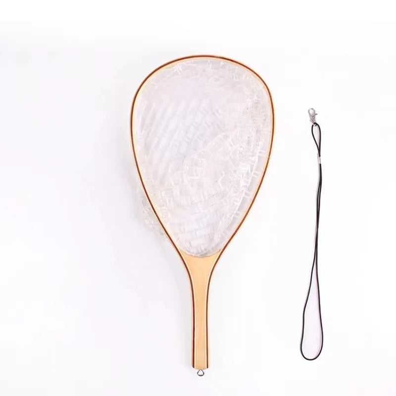 2023 Popular New Wooden Handle Hand Net Rubber Net Fishing Landing Nets