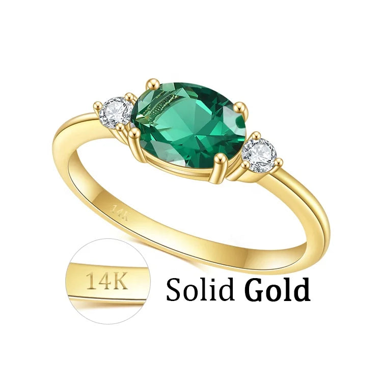OL0914R Abiding Vintage Simple Oval Nano Green Emerald White Cz 9K 10K 14K 18K Solid Gold Ring