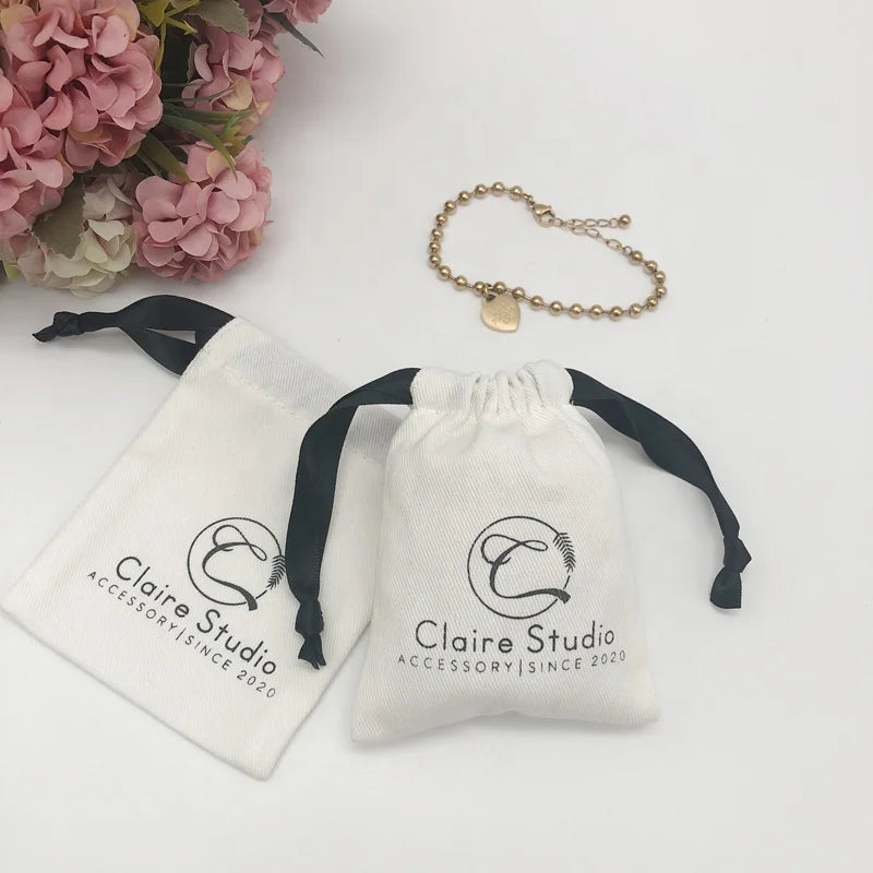 Small Twill Cotton Canvas Fabric Muslin Drawstring Bag Custom Logo Printed Recyclable Customizable Sizes Colors for Gift Craft