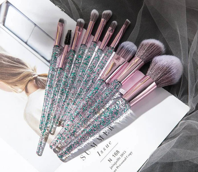 10pcs Transparent Crystal Quicksand Bling Makeup Brushes Cheap Makeup Tools