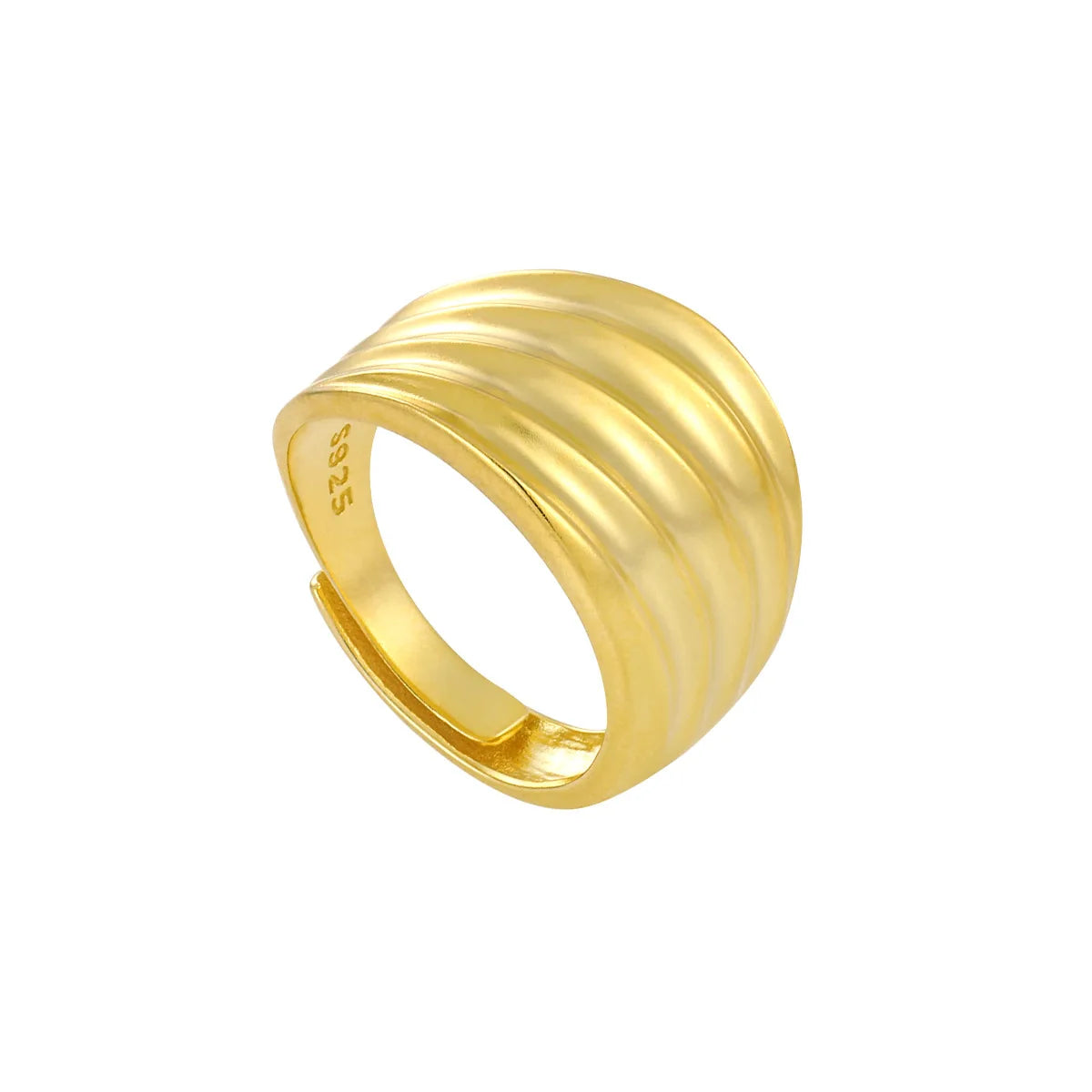 Fashion Jewelry 925 Sterling Silver Irregular Folded Wide Surface Multi-layer Waves Shaped Gold Plated Adjustable Rings Women