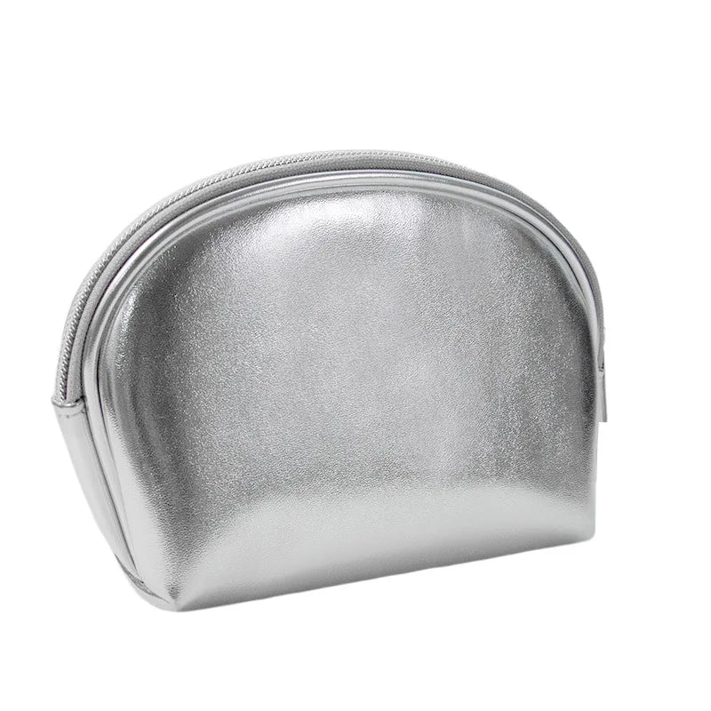 OEM Clutch Cosmetic Bags Silver Soft Leather Toiletry Bags for Travel Waterproof Portable Make up Storage Organizer Makeup Bags
