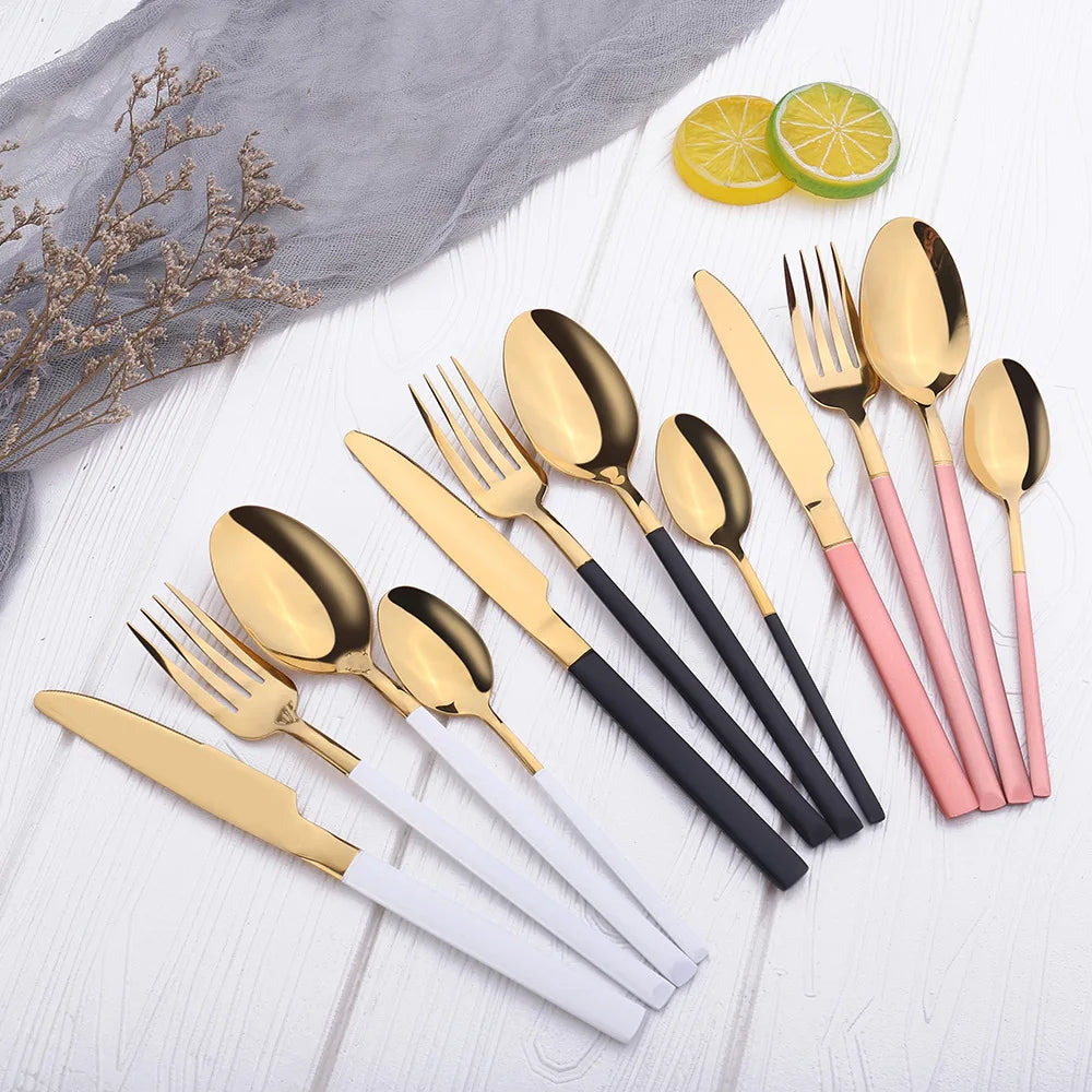 Customized Color Stainless Steel Gold Cutlery Brushed Cutlery in Bulk Cutlery Set Sale