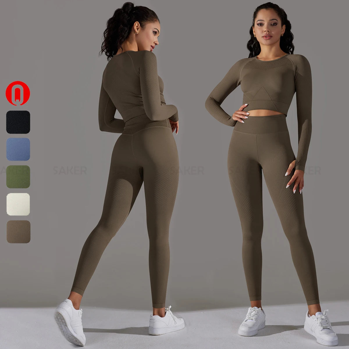Custom Logo Yoga Outfits Women Athletic Wear Workout Long Sleeve Gym Top Fitness Set Leggings Yoga Suits