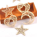 10pcs Laser Cut Star & Moon Shaped Wood Diy Craft Cutout Wooden Slices Embellishments Gift Unfinished Wood Ornaments Decoration