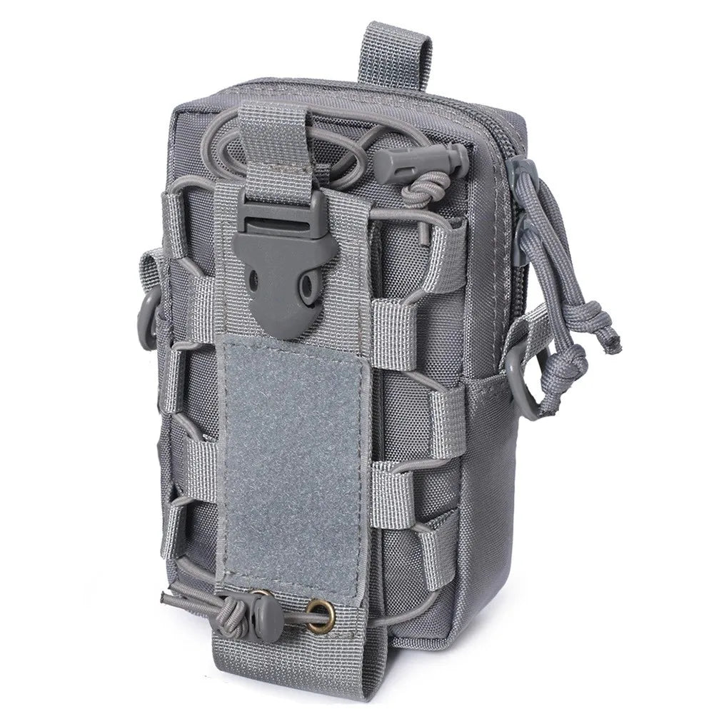 Tactical MOLLE Water Bottle Pouch Hydration Carrier with Drawstring & Phone Pocket 600D Nylon for Hiking/Travel