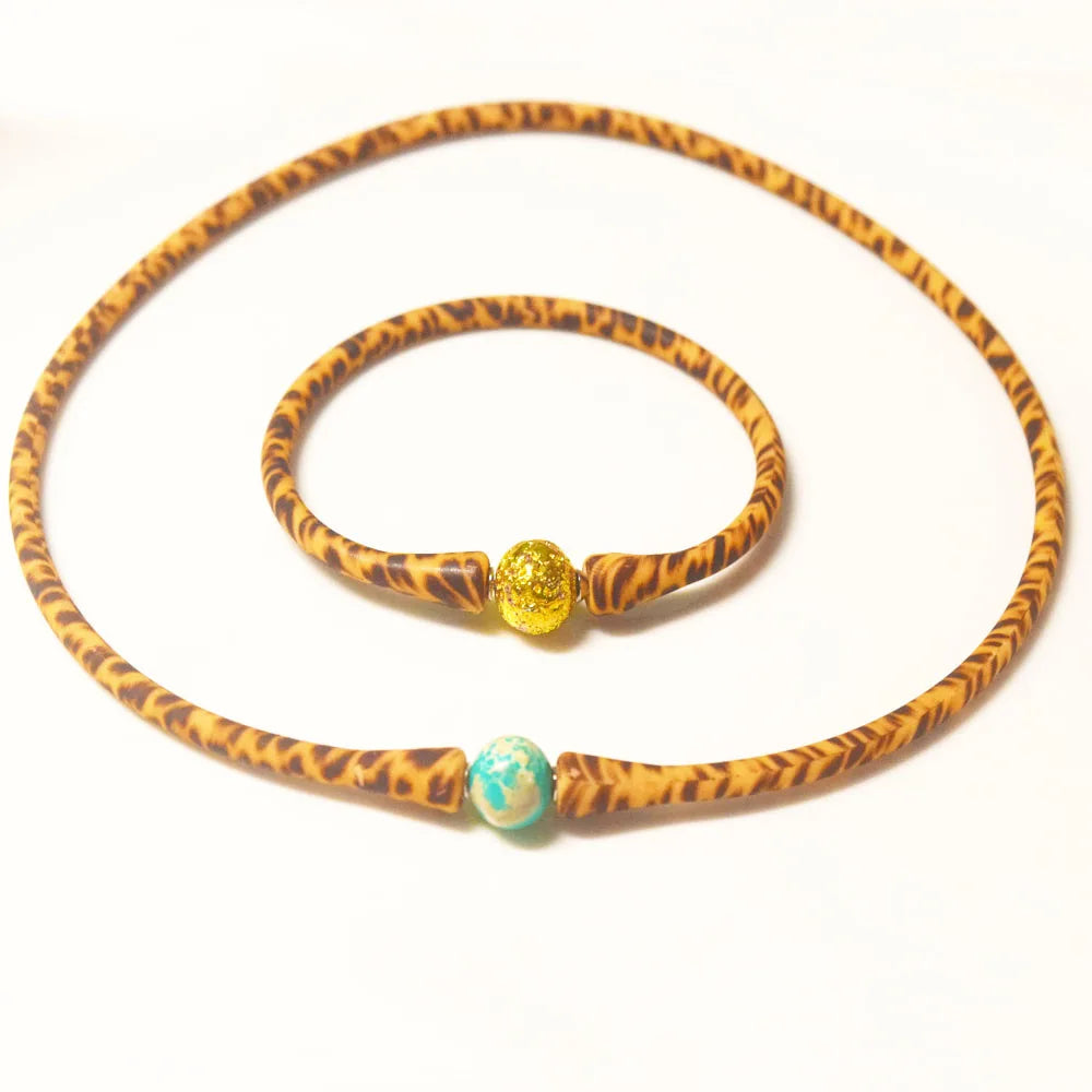 Hawaii Island Leopard Print Rubber Silicone Wristband Summer Stack Bracelet for DIY Your Own Pearls Beads Bracelet Necklace Set