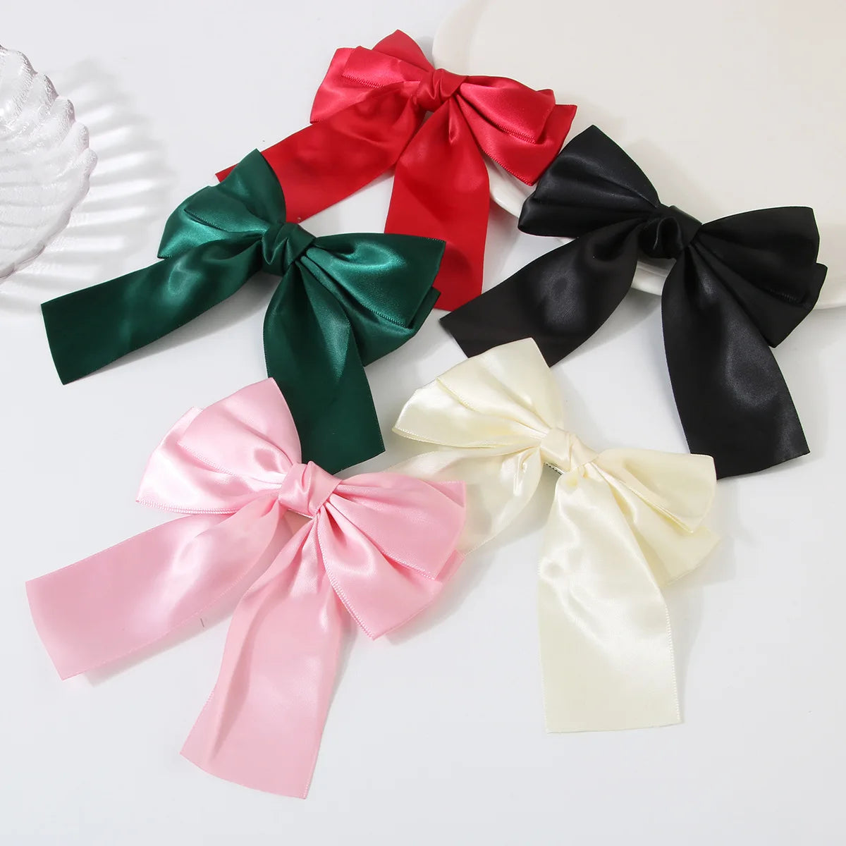 SongMay Hot Sell Double Layered Bow Hair Clips Polyurethane Material 13.5x11cm Size 5 Colors European American Style for Girls