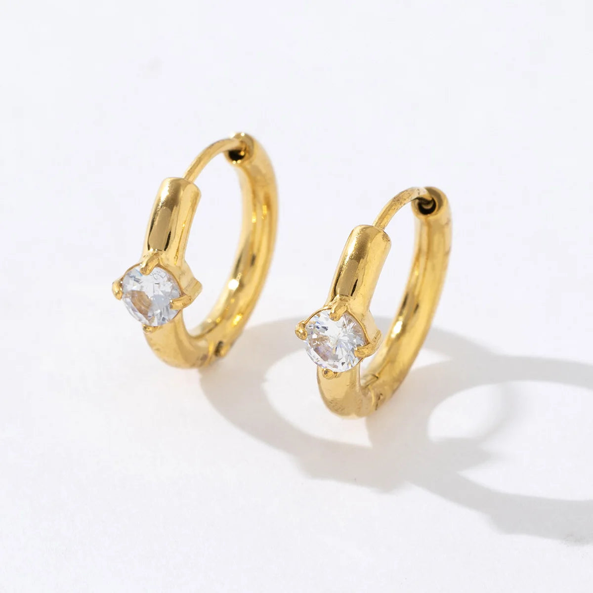 Fashion Women Hoops Jewelry Making Waterproof 18K Gold Stainless Steel Zircon Hoop Earrings