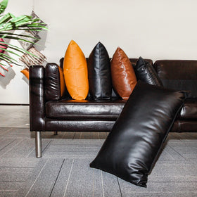 Wholesale Custom Stitching Faux Leather PU Solid Black Luxury Throw Pillowcase Cushion Case Cover