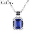 CZCITY Diamond Necklace 2026 Fashion Elegant Gemstone Stone Silver S925 Necklace Dark Blue Square Shape MegaBDM