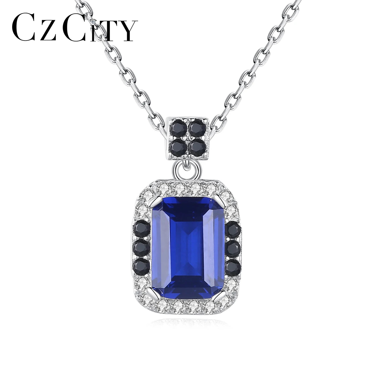 CZCITY Diamond Necklace 2026 Fashion Elegant Gemstone Stone Silver S925 Necklace Dark Blue Square Shape MegaBDM
