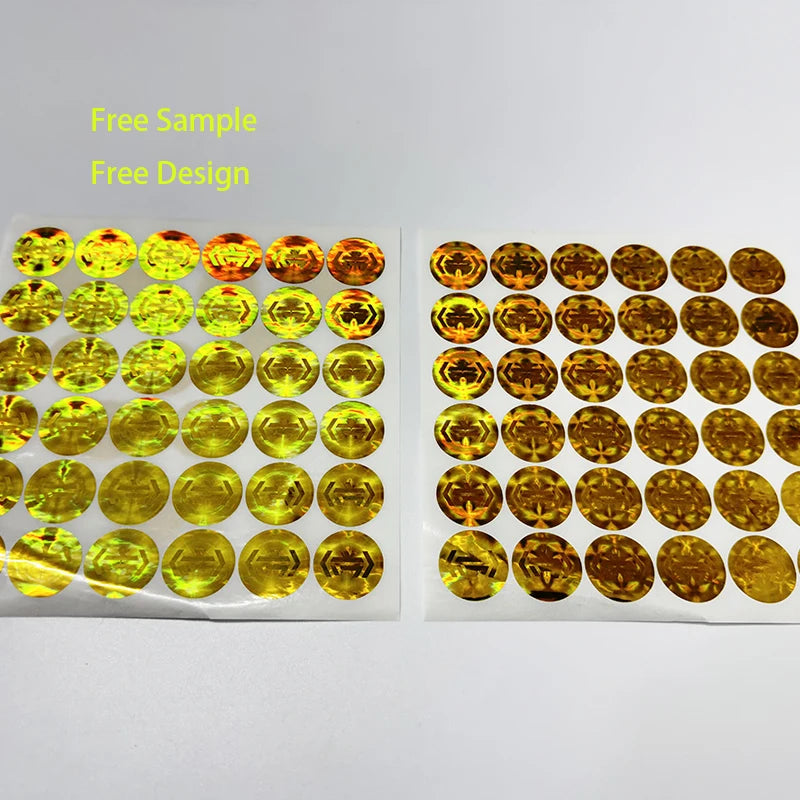 Free Sample 3D Gold Authenticity Hologram Label Custom Logo Stickers PET PVC Material Adhesive Security Holographic Sticker