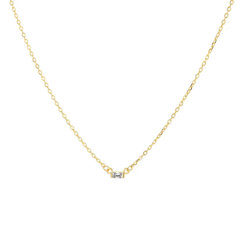 Fashion Necklaces 925 Sterling Silver Necklace Jewelry Rectangle square Zircon Pendant Gold Plated Necklaces for Women