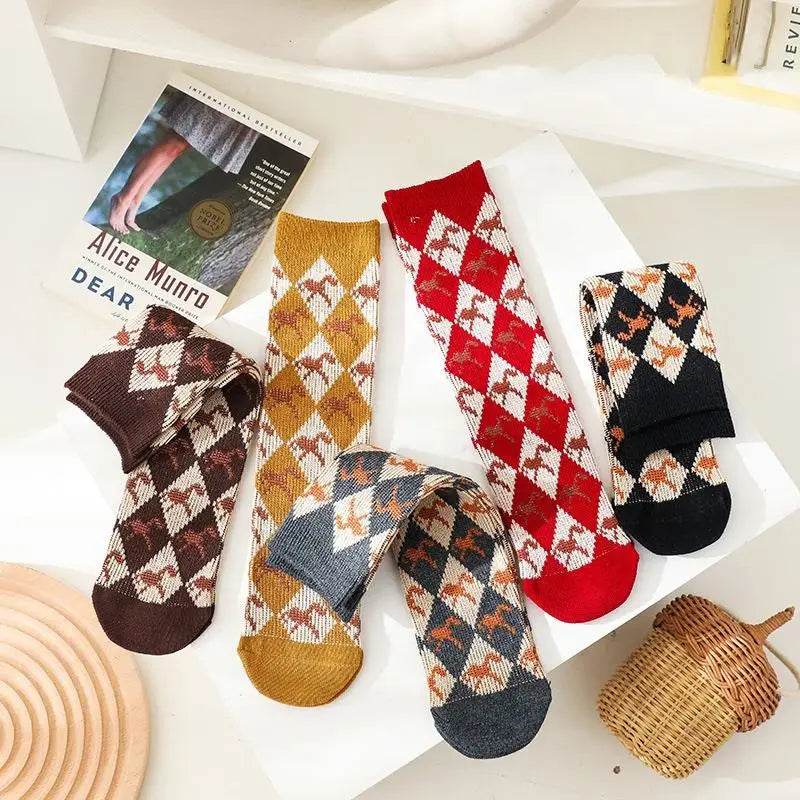 Wholesale Vintage Argyle Pattern Socks Kids Children Double Cylinder Cotton Socks for Girls Boys