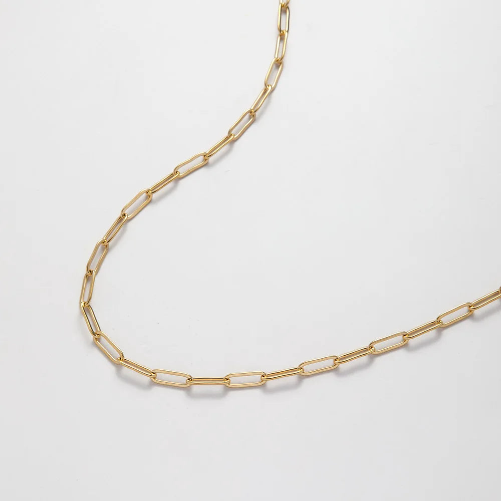 Fashion Waterproof Jewelry Stainless Steel Paper Clip Link Chain Necklace 18K Gold Plated Punk Chains Choker Necklace YF2449