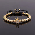 New Design Stainless Steel Jewelry Beads CZ Pave Crown Charm Handmade Macrame Bracelet Men