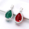 S925 Sterling Silver with Green Chalcedony and Red Agate Jade Drop Stone Natural Gemstones Pave Pendant for Necklace