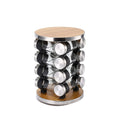 Stainless Steel Seasoning Rack with Wooden Lid Standing Rotating Spice Storage Jar Kitchen Essentials for Home Use Metal Glass