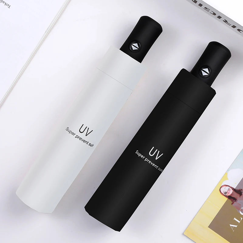 Creative Solid Color Custom Automatic UV Umbrella Portable Folding for Business Travel Beach Use-Logo Printing-Wholesale Adults