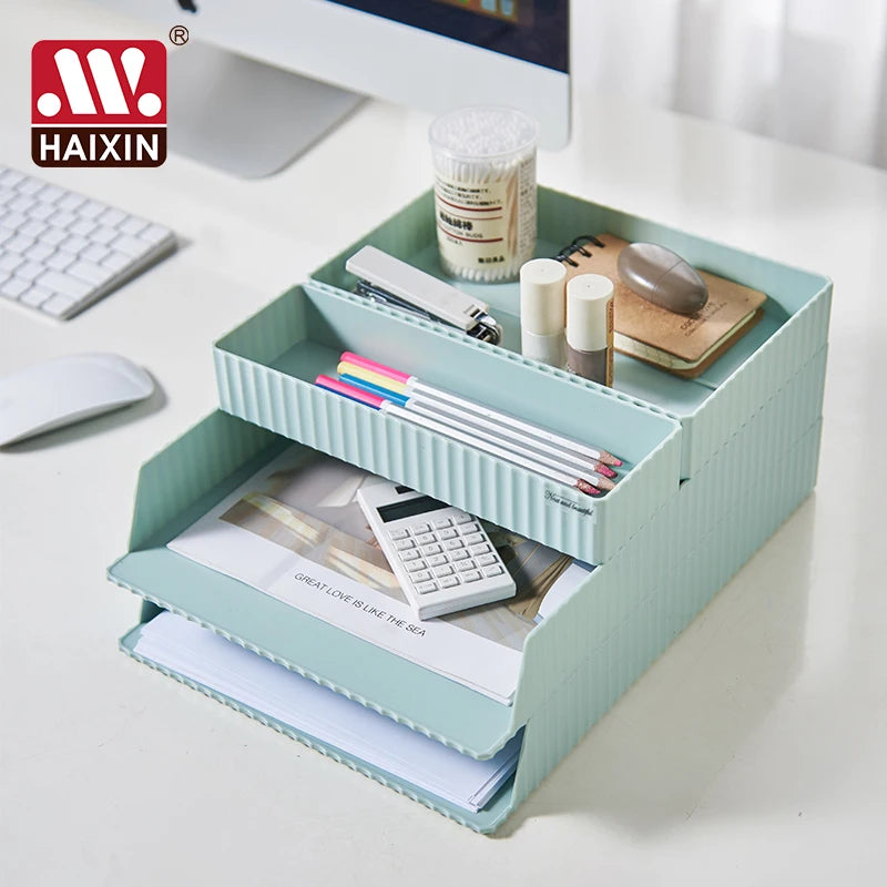 Plastic Desktop Office Desk Drawer Organizer Set  A4 Paper Holder Magazine Storage Basket Bin Stackable File Organizer Tray