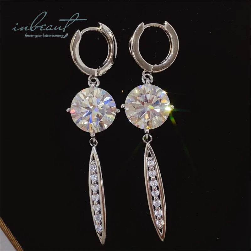 Silver 925 Original Total 10 Ct Round Brilliant Cut Diamond Test Past D Color Moissanite Feather Drop Earrings Gemstone Jewelry