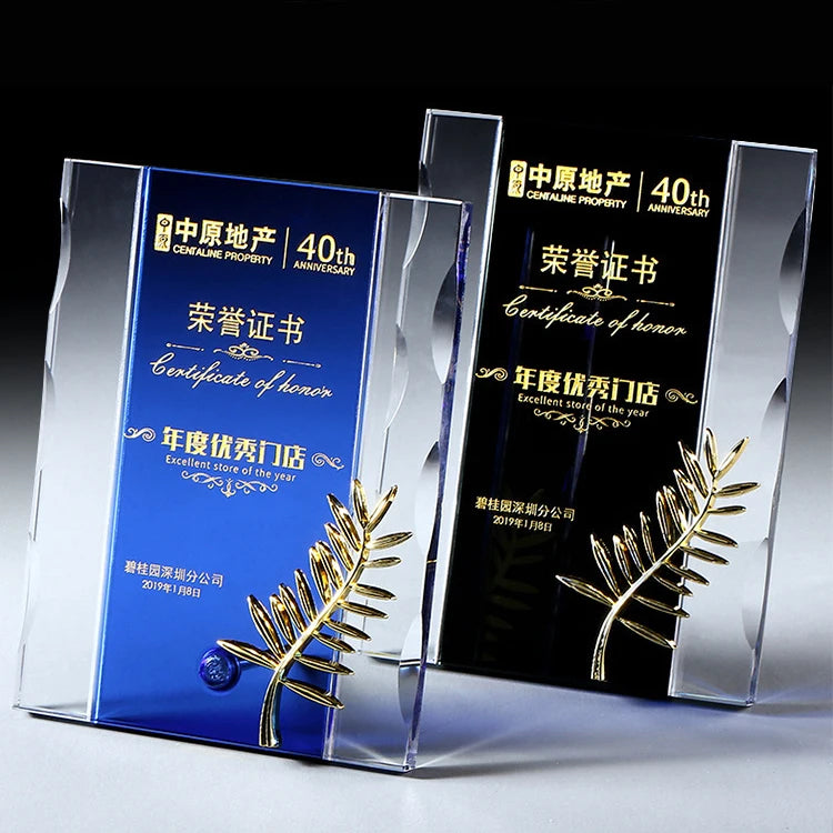Small Bridge Wholesale Custom Metal Accessory Authorization Plate Award Glass Crystal Plaque