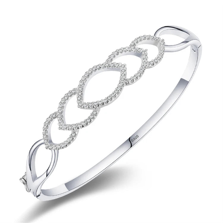 Simple Chain Hollow Cuff Bracelet Bangle 925 Sterling Silver Pave Full Zircons Rhinestone Bangles for Women Gifts