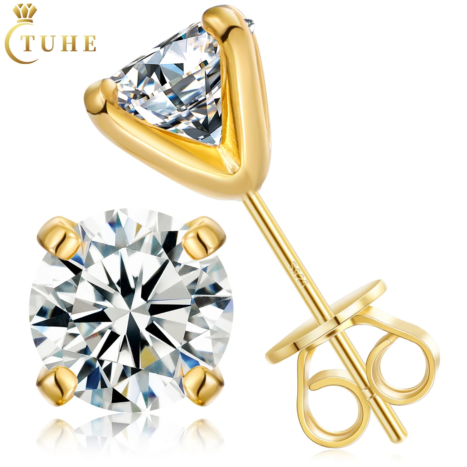 Stunning Flame Design 4 Prong 6.5mm 1ct Moissanite Stud Earrings 925 Sterling Silver Accepted Custom Other Shape Stone Jewelry