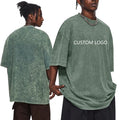Custom Embroidery logo Graphic Vintage Tshirt 100% Cotton Tee Heavyweight Streetwear Oversized Mock Neck Men Acid Wash t Shirt