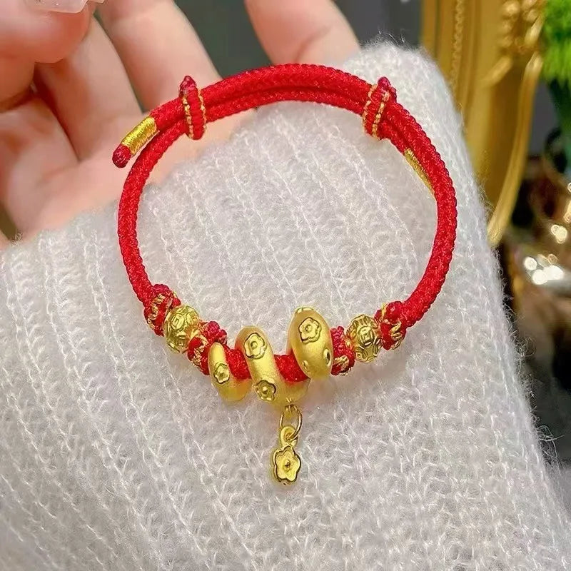 2025 New Year Lucky Fortune Woven Red String Matte Gold Snake Bracelet for Women Men Couple Jewelry Gift
