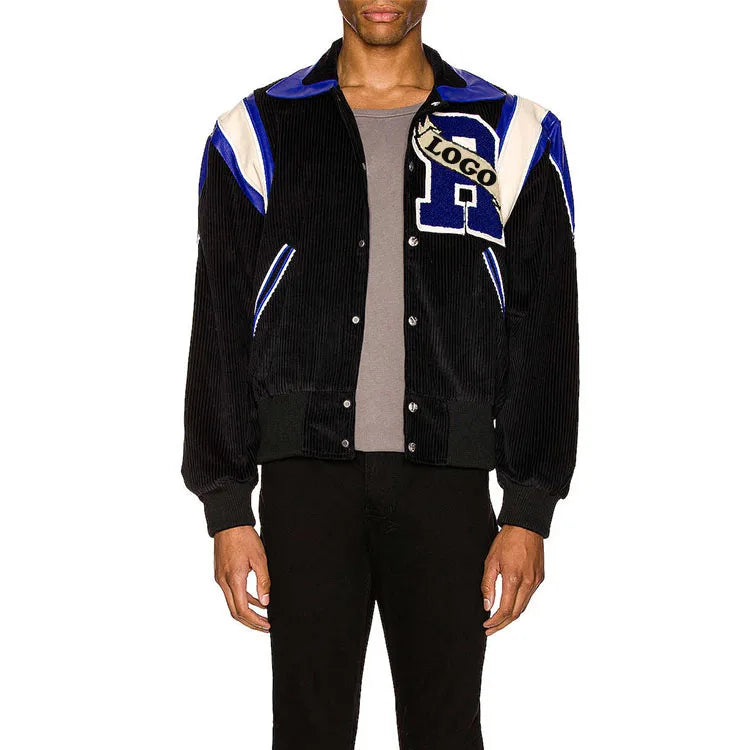 OEM University Custom Logo Letterman Casual Baseball Corduroy Bomber Jacket