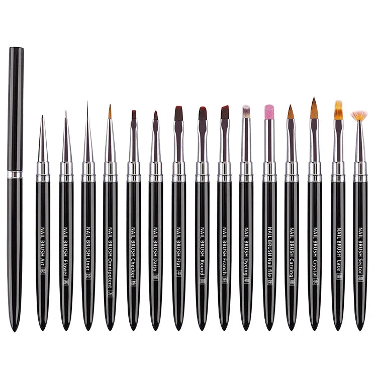 15pcs Full Set Metal Handle Nail Art Pen Brush Dotting & Liner for Painting Design for Nail Salon Use