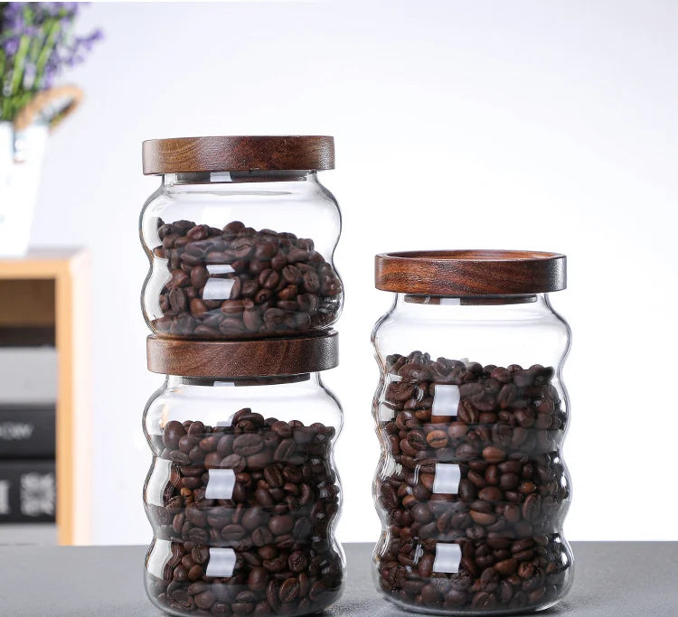 Q Wholesale Cylinder Glass Storage Jar Container with Bamboo Wood Lid